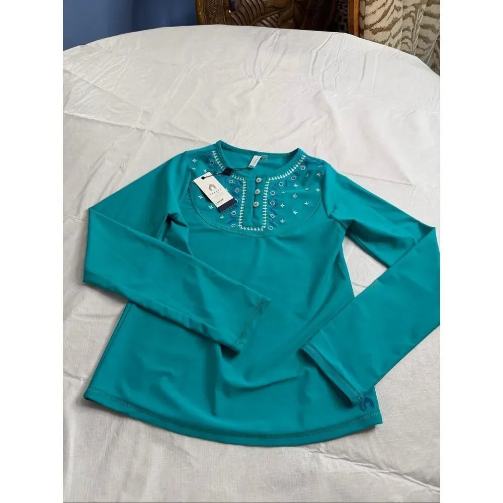 NWT Cabana Life Girls Aqua Blue UPF Rash Guard Top Size 14 New
